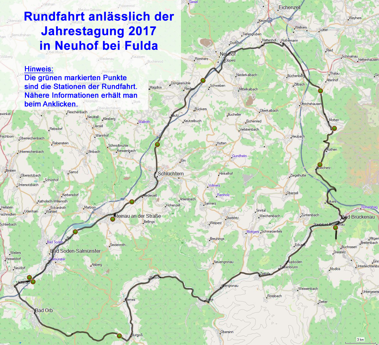 Karte der Meilensteinrundfahrt Neuhof/Hessen 2017